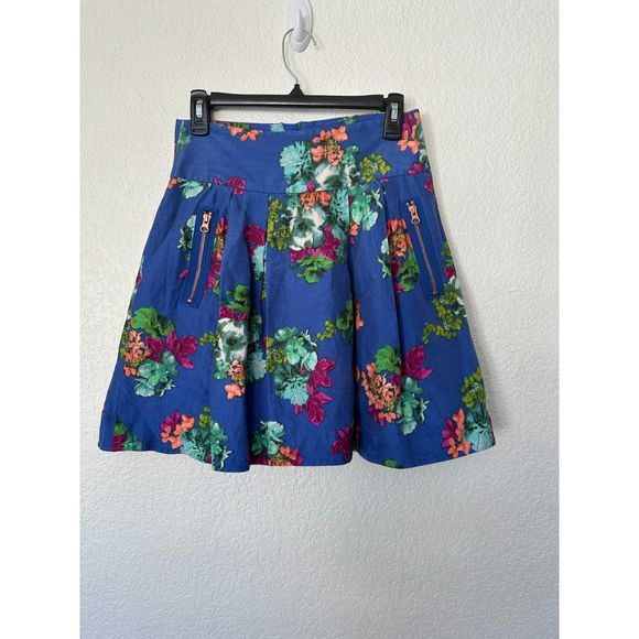 Anthropologie | Maeve | Blue Floral Zippered Rose Pockets Garden Days Skirt Sz 4 - Picture 3 of 9